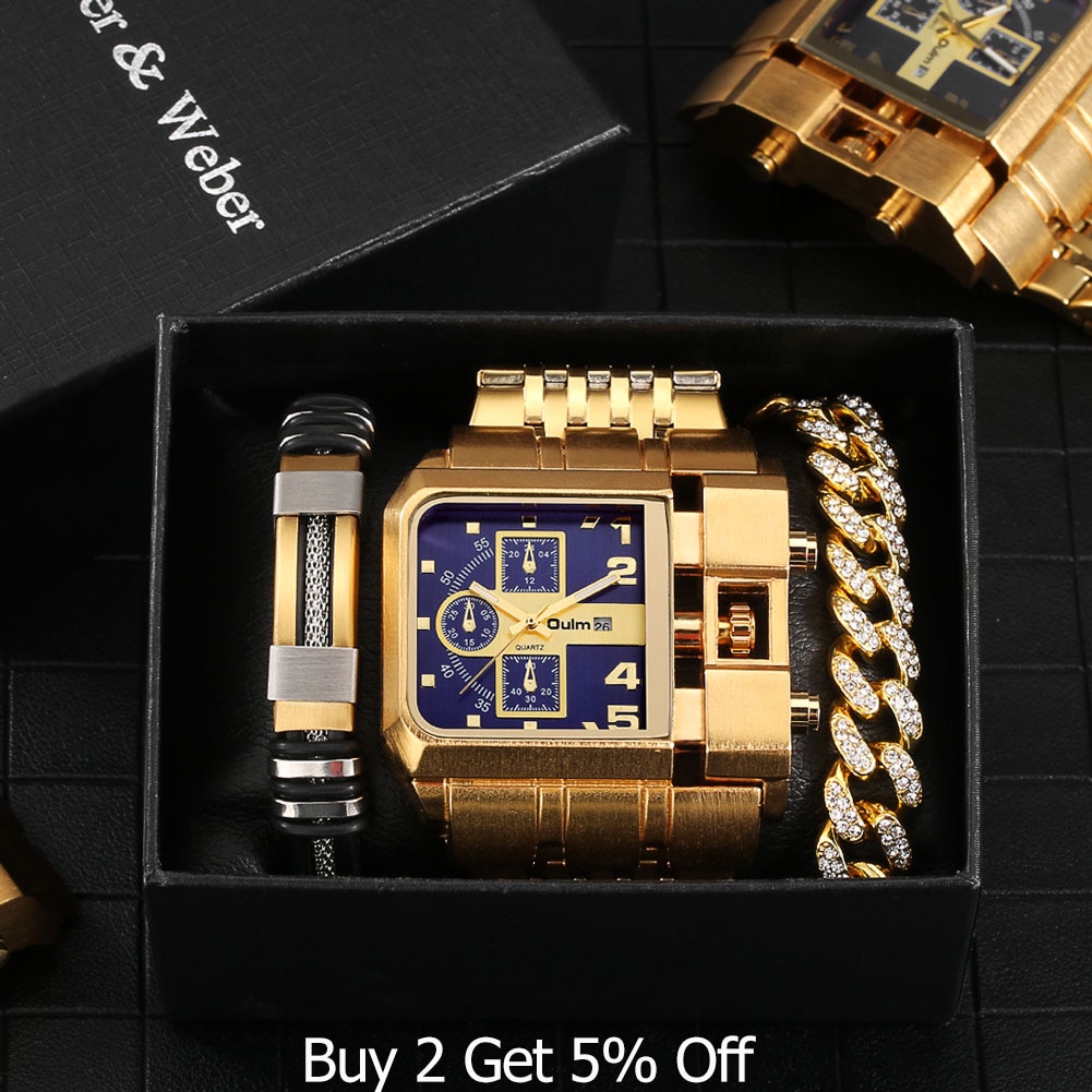 Luxury Gold Mens Watch With Bracelet Gift Set - Image 4