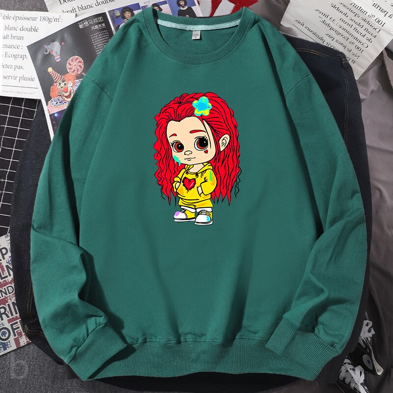 Karol G Merch Red Hair Hoodies Pullover Cotton - Image 3